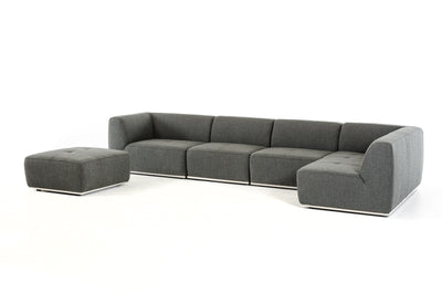 Homeroots Gray Modular 5 Piece Sectional With Ottoman 283609 - Go Living Room