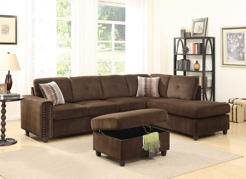 Homeroots Chocolate Velvet Stationary L Shaped Sofa And Chaise 285950 - Go Living Room