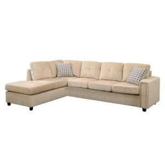 Homeroots Beige Velvet Stationary L Shaped Sofa And Chaise 285952 - Go Living Room