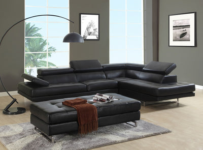Homeroots Black Leather L Shaped Two Piece Corner Sectional 366198 - Go Living Room