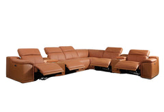 Homeroots Camel Italian Leather Power Reclining U Shaped Eight Piece Corner Sectional With Console 366355 - Go Living Room
