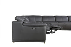Homeroots Gray Italian Leather Power Reclining U Shaped Eight Piece Corner Sectional With Console 366360 - Go Living Room