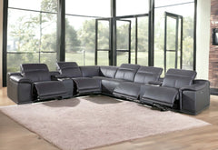 Homeroots Gray Italian Leather Power Reclining U Shaped Eight Piece Corner Sectional With Console 366360 - Go Living Room