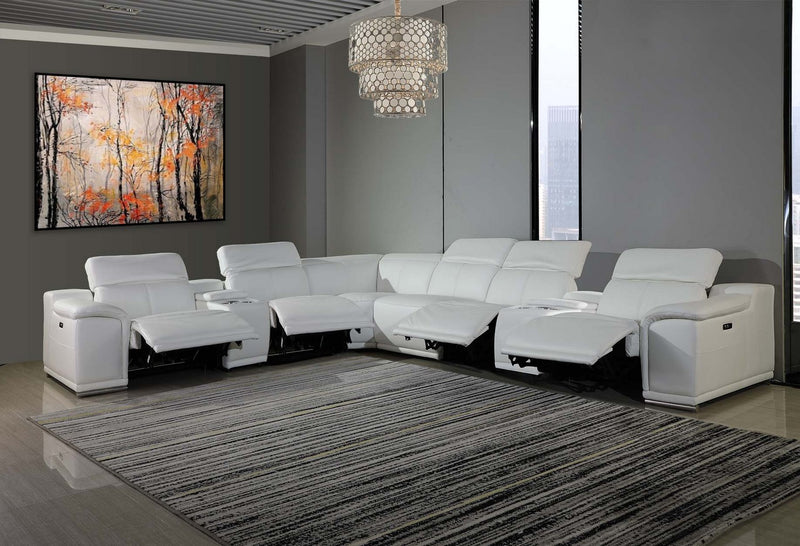 Homeroots White Italian Leather Power Reclining U Shaped Eight Piece Corner Sectional With Console 366365 - Go Living Room