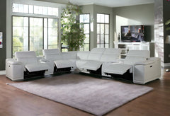 Homeroots White Italian Leather Power Reclining U Shaped Eight Piece Corner Sectional With Console 366365 - Go Living Room