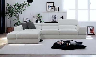 Homeroots Contemporary White Leather Left Facing Wide Arm Sectional Sofa 473562 - Go Living Room