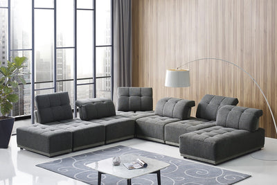 Homeroots Mod Seven Piece Gray Fabric Moveable Back and Adjustable Sectional Sofa 473572 - Go Living Room