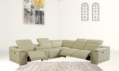 Homeroots Beige Italian Leather Power Reclining U Shaped Six Piece Corner Sectional With Console 476587 - Go Living Room
