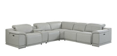 Homeroots Light Gray Italian Leather Power Reclining U Shaped Six Piece Corner Sectional With Console 476589 - Go Living Room
