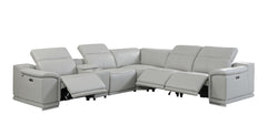 Homeroots Light Gray Italian Leather Power Reclining U Shaped Six Piece Corner Sectional With Console 476589 - Go Living Room
