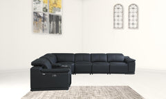 Homeroots Black Italian Leather Power Reclining U Shaped Seven Piece Corner Sectional With Console 476591 - Go Living Room