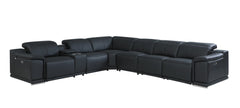 Homeroots Black Italian Leather Power Reclining U Shaped Seven Piece Corner Sectional With Console 476591 - Go Living Room