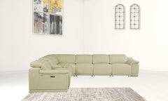 Homeroots Beige Italian Leather Power Reclining U Shaped Seven Piece Corner Sectional With Console 476593 - Go Living Room