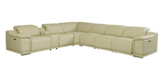 Homeroots Beige Italian Leather Power Reclining U Shaped Seven Piece Corner Sectional With Console 476593 - Go Living Room