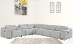 Homeroots Light Gray Italian Leather Power Reclining U Shaped Seven Piece Corner Sectional With Console 476595 - Go Living Room