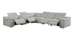 Homeroots Light Gray Italian Leather Power Reclining U Shaped Seven Piece Corner Sectional With Console 476595 - Go Living Room