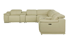 Homeroots Beige Italian Leather Power Reclining U Shaped Eight Piece Corner Sectional With Console 476596 - Go Living Room