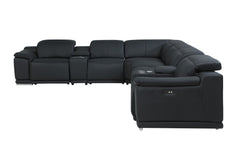 Homeroots Black Italian Leather Power Reclining U Shaped Eight Piece Corner Sectional With Console 476597 - Go Living Room