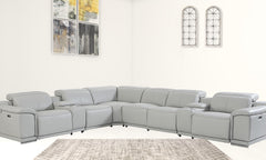 Homeroots Light Gray Italian Leather Power Reclining U Shaped Eight Piece Corner Sectional With Console 476598 - Go Living Room