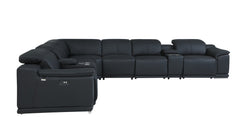 Homeroots Black Italian Leather Power Reclining U Shaped Eight Piece Corner Sectional With Console 476600 - Go Living Room