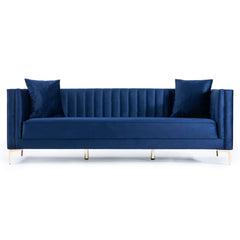 Ashcroft Angelina Mid-Century Modern Dark Blue Velvet Tufted Sofa SOF-KEN-VEL-DBLU - Go Living Room