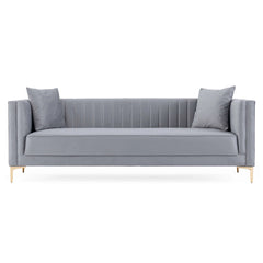 Ashcroft Angelina Mid-Century Modern Light Grey Velvet Tufted Sofa AFC00371 - Go Living Room