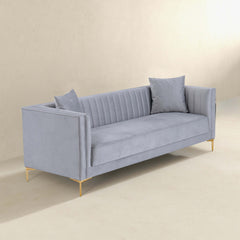 Ashcroft Angelina Mid-Century Modern Light Grey Velvet Tufted Sofa AFC00371 - Go Living Room