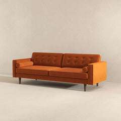 Ashcroft Casey Mid Century Modern Burnt Orange Velvet Sofa - Go Living Room