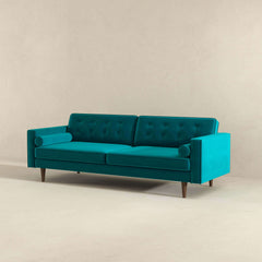 Ashcroft Casey Mid Century Modern Teal Velvet Sofa - Go Living Room