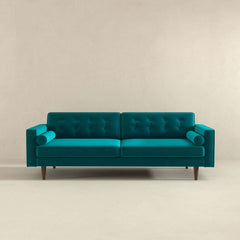 Ashcroft Casey Mid Century Modern Teal Velvet Sofa - Go Living Room