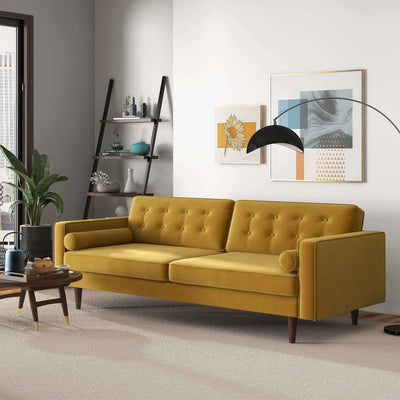 Ashcroft Casey Mid Century Modern Gold Velvet Sofa - Go Living Room